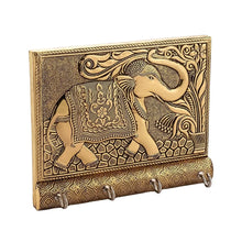 Wooden Key Holder for Home Decor Stylish Metal Gold Antique Elephant Design (1 Pc) - Justgrabit Inc.