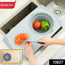 2 in 1 Over - Sink Cutting Board with Built - In Collapsible Strainer (50 x 28 Cm) - justgrabit.in | Just Grab It