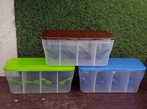 Kitchen Airtight 4 - Section Storage Container / Pickle Jar with 4 Spoons (1 Pc / Mix Color) - Justgrabit Inc.
