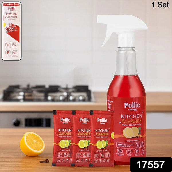 Pollic kadam Concentrated Kitchen Surface Cleaner Refill Kit with Spray Bottle - justgrabit.in | Just Grab It