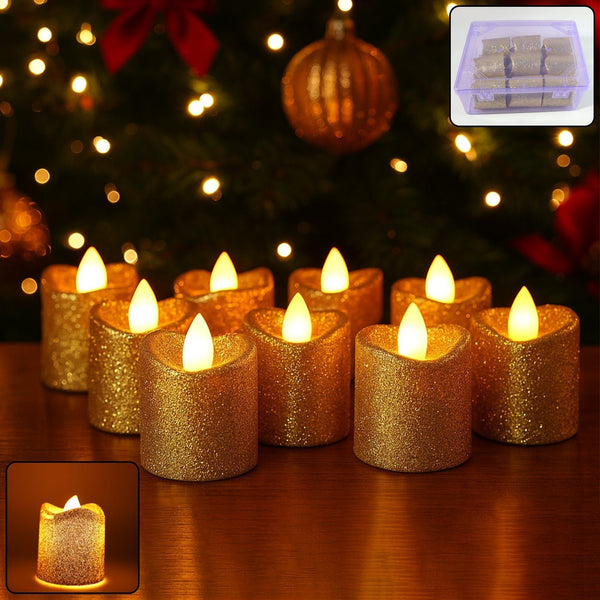 Christmas Premium Glitter LED Tealight Candles (9 Pc Set) - justgrabit.in | Just Grab It