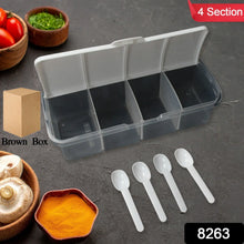 Kitchen Multipurpose Air - tight 4 Sections Storage Containers / Masala Box Pickle (Achar) Jar with 4 spoon for each section (1 Pc / Mix Color) - Justgrabit Inc.