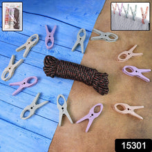 Cloth Drying Rope with Clips – Convenient and Durable Hanging Solution (12 Pc) - justgrabit.in | Just Grab It