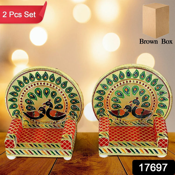 Meenakari Work Laddu Gopal Singhasan / Sihasan for Pooja Mandir Wooden Krishna Ladoo Bal Gopal Sofa Asan, Home Decorative Premium Look Decorative Singhasan Suitable For Home, Office, Restaurant (2 Pc Set) - Justgrabit Inc.