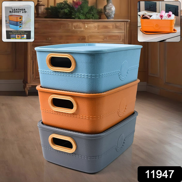 3 - Piece Plastic Multipurpose Storage Basket Bin Set with Handle (3 Pcs Set) - justgrabit.in | Just Grab It