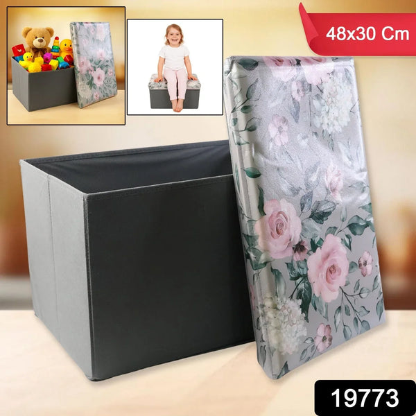 Premium Foldable Storage Box with Floral Lid (1 Pc) - justgrabit.in | Just Grab It