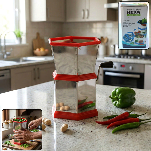 Manual Hexa - Style Hand - Operated Chilli Cutter (1 Pc) - justgrabit.in | Just Grab It