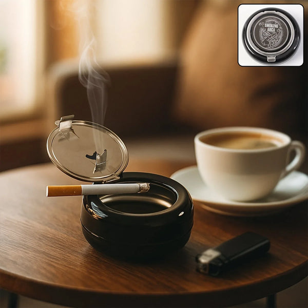Round Smokeless Ashtray with Lid (1 Pc) - justgrabit.in | Just Grab It