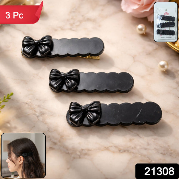 Elegant Black Bow Decorative Hair Clips (3 Pc) - justgrabit.in | Just Grab It
