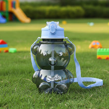 Kids Cartoon Bear Water Bottle with Straw & Shoulder Strap (1 Pc) - justgrabit.in | Just Grab It
