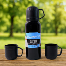 Black Vacuum Flask Set – Stainless Steel Thermos with 3 Cups, Approx 500ml - Justgrabit Inc.