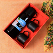 Black Vacuum Flask Set – Stainless Steel Thermos with 3 Cups, Approx 500ml - Justgrabit Inc.