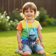 Kids Cartoon Bear Water Bottle with Straw & Shoulder Strap (1 Pc) - justgrabit.in | Just Grab It