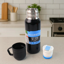 Black Vacuum Flask Set – Stainless Steel Thermos with 3 Cups, Approx 500ml - Justgrabit Inc.