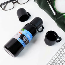 Black Vacuum Flask Set – Stainless Steel Thermos with 3 Cups, Approx 500ml - Justgrabit Inc.