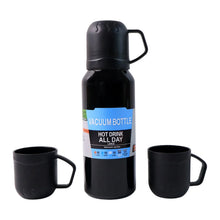 Black Vacuum Flask Set – Stainless Steel Thermos with 3 Cups, Approx 500ml - Justgrabit Inc.
