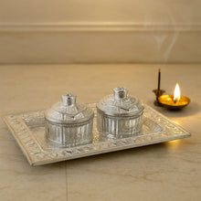 Silver - Finish Pooja Kumkum Box Tray - (1 Pc) - justgrabit.in | Just Grab It