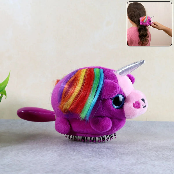 Kids Unicorn Plush Hair Brush - (1 Pc) - justgrabit.in | Just Grab It