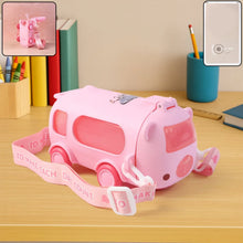 Bus Shaped Kids Water Bottle with Strap – 500ml Cute Cartoon Design With Sticker - justgrabit.in | Just Grab It