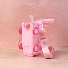 Bus Shaped Kids Water Bottle with Strap – 500ml Cute Cartoon Design With Sticker - justgrabit.in | Just Grab It