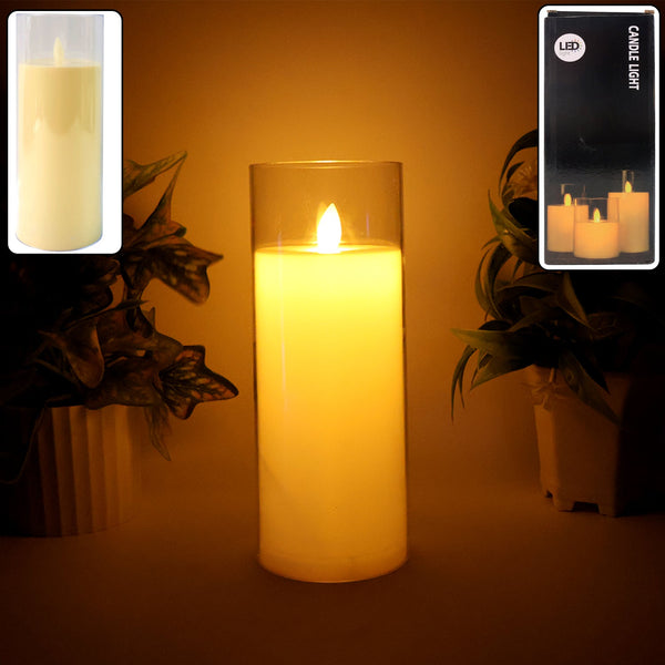 LED Flameless Candle Light with Flickering Flame Effect in Glass Cover (1 Pc) - justgrabit.in | Just Grab It