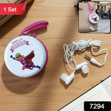 Portable Round Earphone Carry Case with Wired Earphones Set (1 Set) - justgrabit.in | Just Grab It