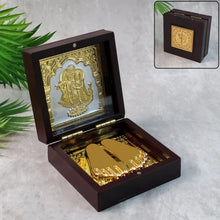 Golden Charan Paduka in Wooden Box – Spiritual Gift & Pooja Accessory - Justgrabit Inc.
