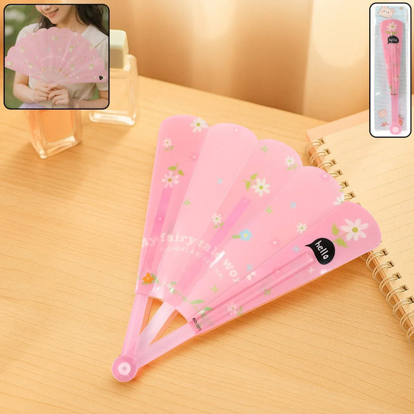 Foldable Hand Fan with Floral Print - (1 Pc) - justgrabit.in | Just Grab It