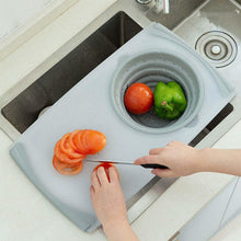 2 in 1 Over - Sink Cutting Board with Built - In Collapsible Strainer (50 x 28 Cm) - justgrabit.in | Just Grab It