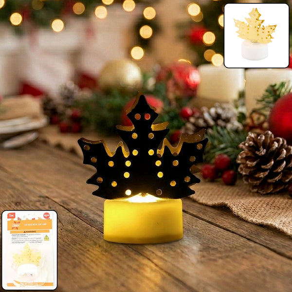 Christmas Decorative LED Gold Metal Leaf Diya Lamp, Diwali (1 Pc) - justgrabit.in | Just Grab It