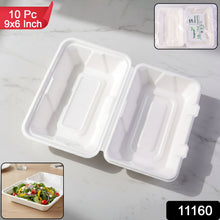 Vegnar Premium Bagasse Clamshell Food Box (10 Pc, 9x6 Inch) - justgrabit.in | Just Grab It