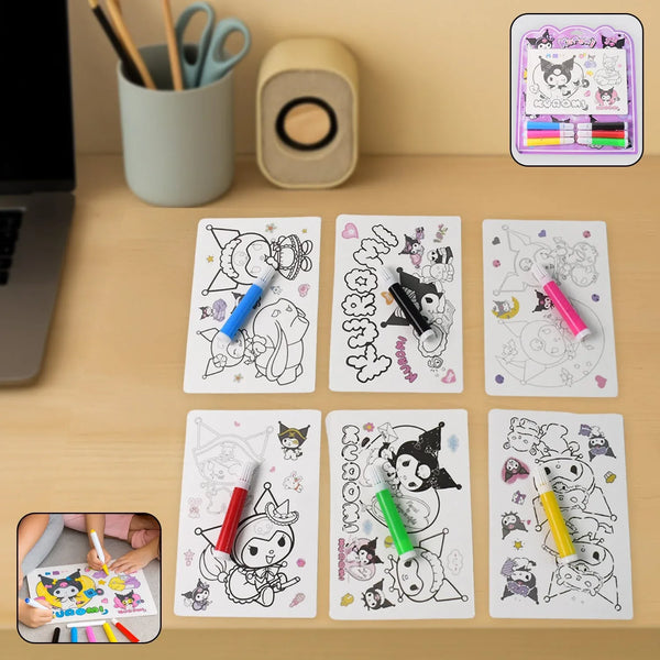 Coloring Book for Kids 6 Sheets with 6 Colorful Markers (1 Set) - justgrabit.in | Just Grab It