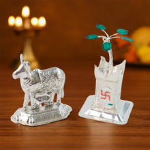 Silver - Plated Kamdhenu Cow & Tulsi Plant Pair – Pooja & Home Décor - Justgrabit Inc.