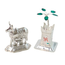Silver - Plated Kamdhenu Cow & Tulsi Plant Pair – Pooja & Home Décor - Justgrabit Inc.