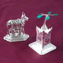 Silver - Plated Kamdhenu Cow & Tulsi Plant Pair – Pooja & Home Décor - Justgrabit Inc.