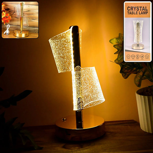Modern Luxury Crystal LED Double Shade Table Lamp (1 Pc) - justgrabit.in | Just Grab It