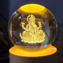 Ganpati 3D Crystal Ball lamps With Wood Base - justgrabit.in | Just Grab It