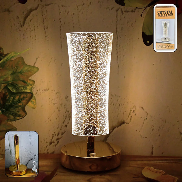 Crystal Table Lamp Sparkle Design Golden Base LED Decorative Bedside Lamp - justgrabit.in | Just Grab It