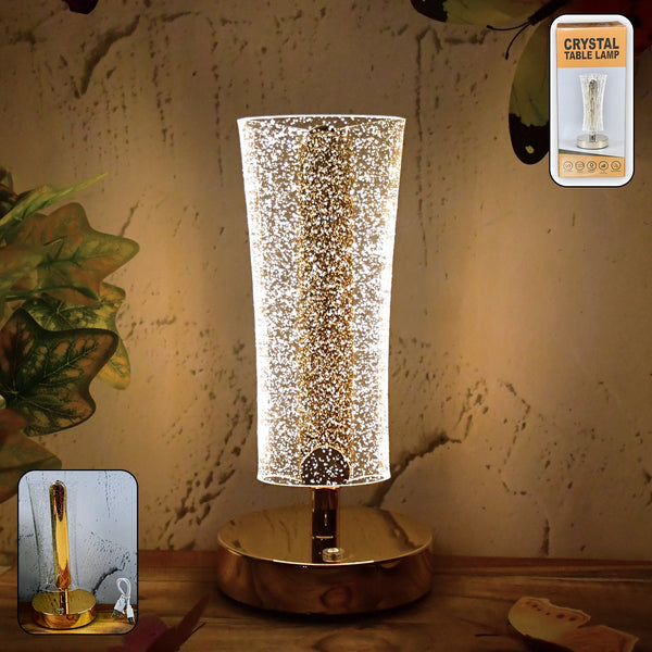 Crystal Table Lamp Sparkle Design Golden Base LED Decorative Bedside Lamp - justgrabit.in | Just Grab It