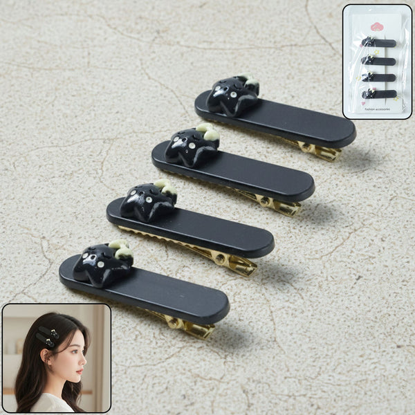 Cute Cat Design Premium Matte Finish Hair Clips (4 Pc) - justgrabit.in | Just Grab It