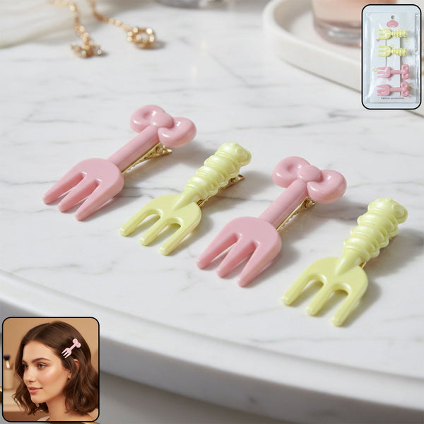 Cute Mini Fork Shaped Hair Clips Set for Girls and Women (4 Pc) - justgrabit.in | Just Grab It