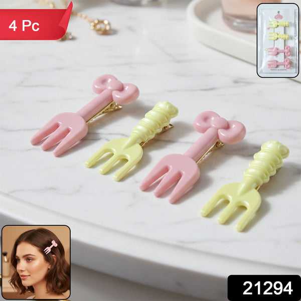 Cute Mini Fork Shaped Hair Clips Set for Girls and Women (4 Pc) - justgrabit.in | Just Grab It