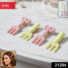 Cute Mini Fork Shaped Hair Clips Set for Girls and Women (4 Pc) - justgrabit.in | Just Grab It