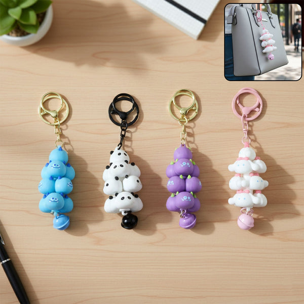 Cute Cartoon Cloud Stack Keychain with Bell (1 Pc , Mix Color) - justgrabit.in | Just Grab It