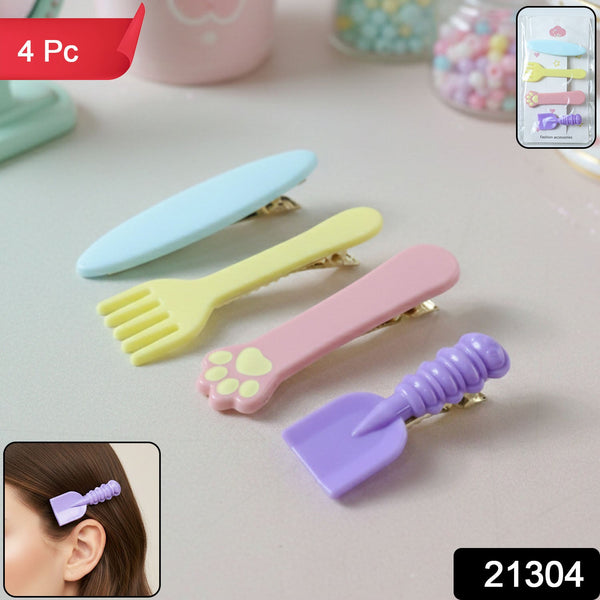 Cute Multi Design Hair Clips (4 Pc) - justgrabit.in | Just Grab It