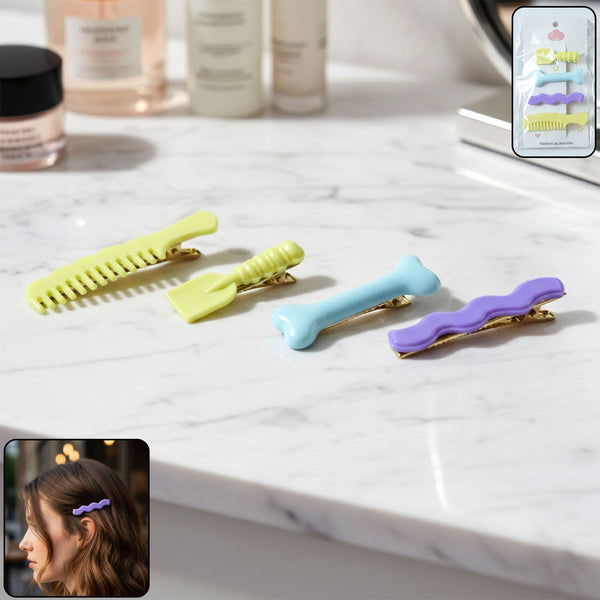 Decorative Alligator Hair Clips Set for Girls & Women – Cute Styling Pins (4 Pc) - justgrabit.in | Just Grab It