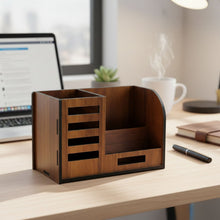 Premium Wooden Desk Organizer with Phone Stand, Pen Holder, Card Holder (1 Pc) - justgrabit.in | Just Grab It