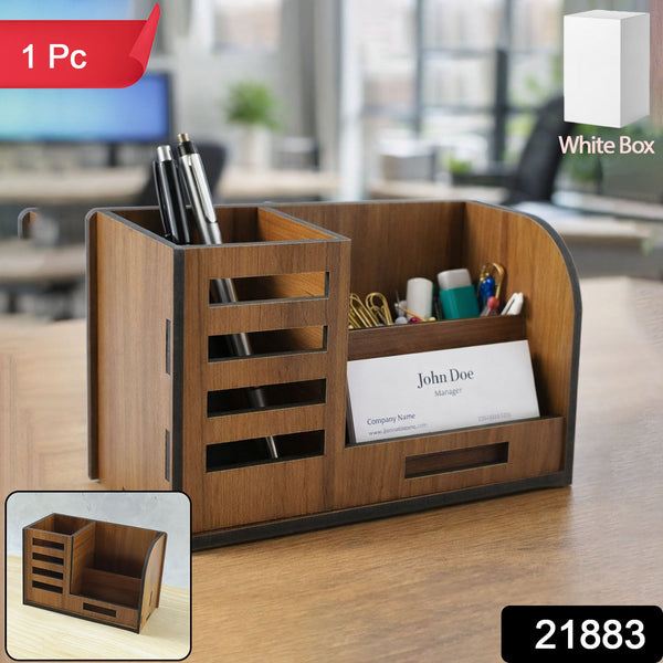 Premium Wooden Desk Organizer with Phone Stand, Pen Holder, Card Holder (1 Pc) - justgrabit.in | Just Grab It