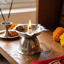 Stainless Steel Sunflower Design Diya Stand (Small Size / 1 Pc) - justgrabit.in | Just Grab It