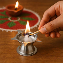 Stainless Steel Lotus Design Diya (1 Pc) - Justgrabit Inc.